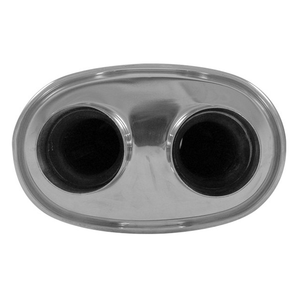 Universal Oval Exhaust Muffler - 3 Inch Center Inlet To 2.5 Inch Dual Outlets, 20 Inches Long, 409 Stainless